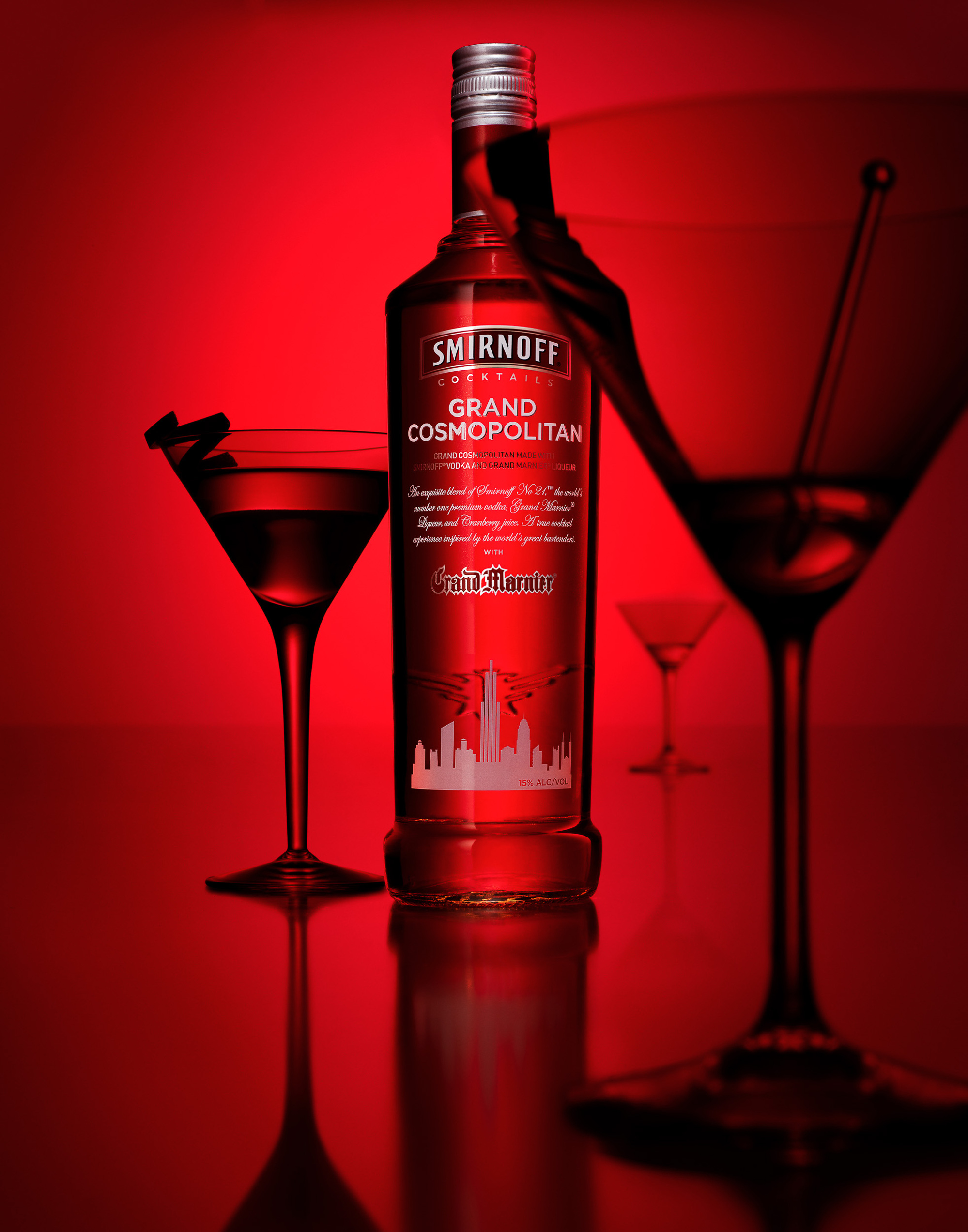 Smirnoff cosmopolitan cocktail by beverage and liquids photographer Timothy Hogan in Los Angeles