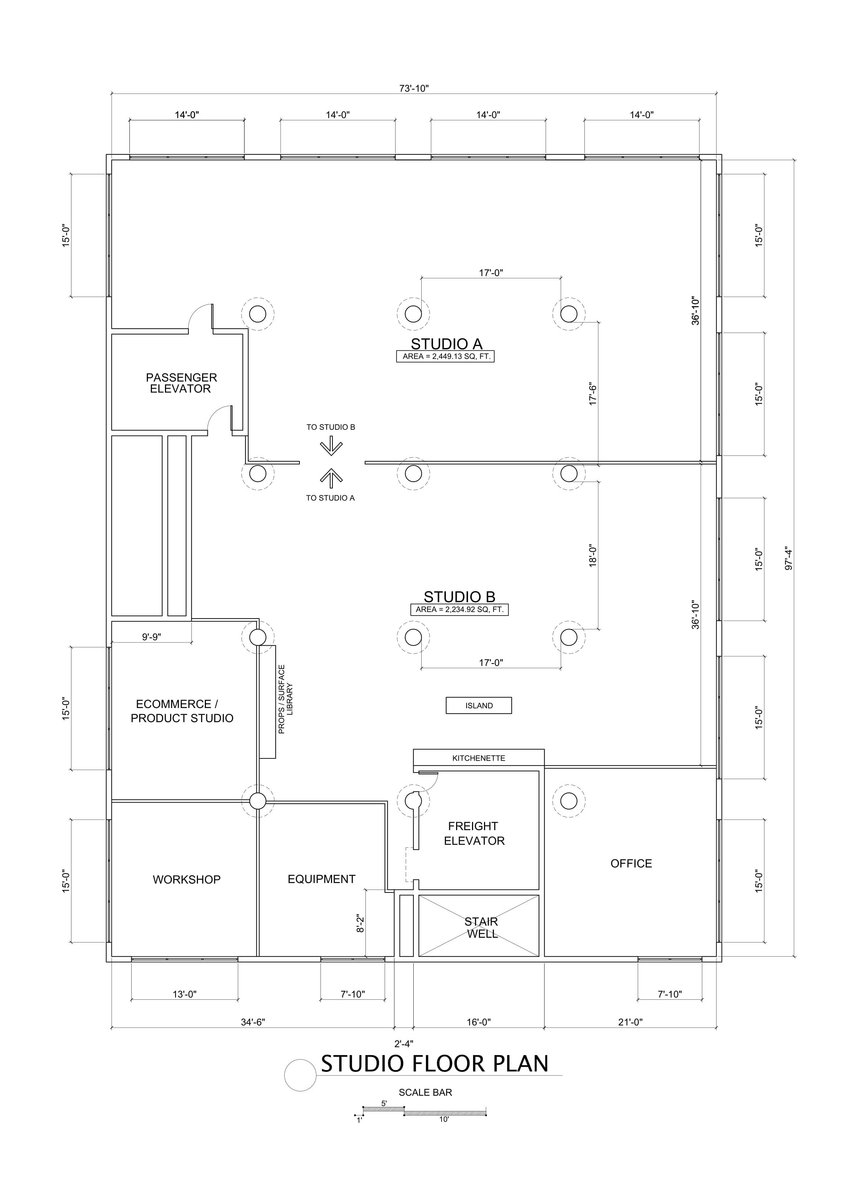 Timothy Hogan studio floorplan for rental for photography video campaigns in Los Angeles