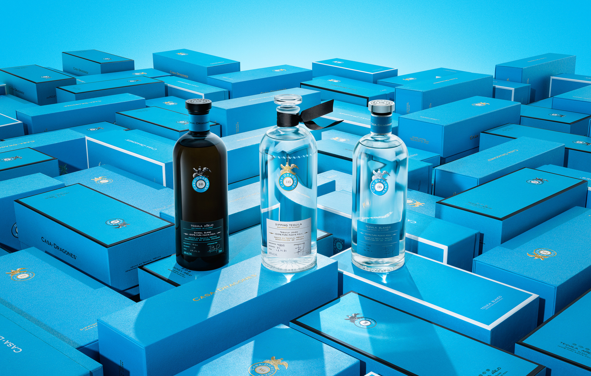 Casa Dragones Tequila bottles. Beverage product advertising photography by Timothy Hogan in Los Angeles