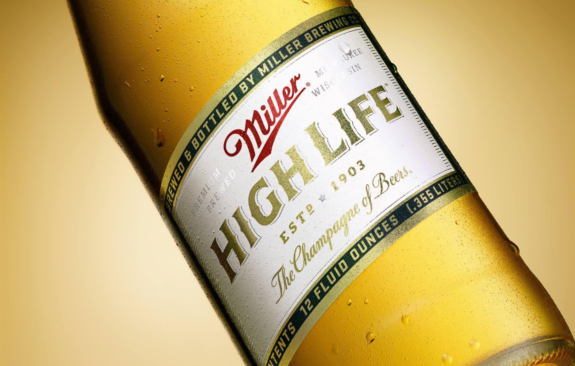 Miller High Life beer bottle by beverage product photographer Timothy Hogan