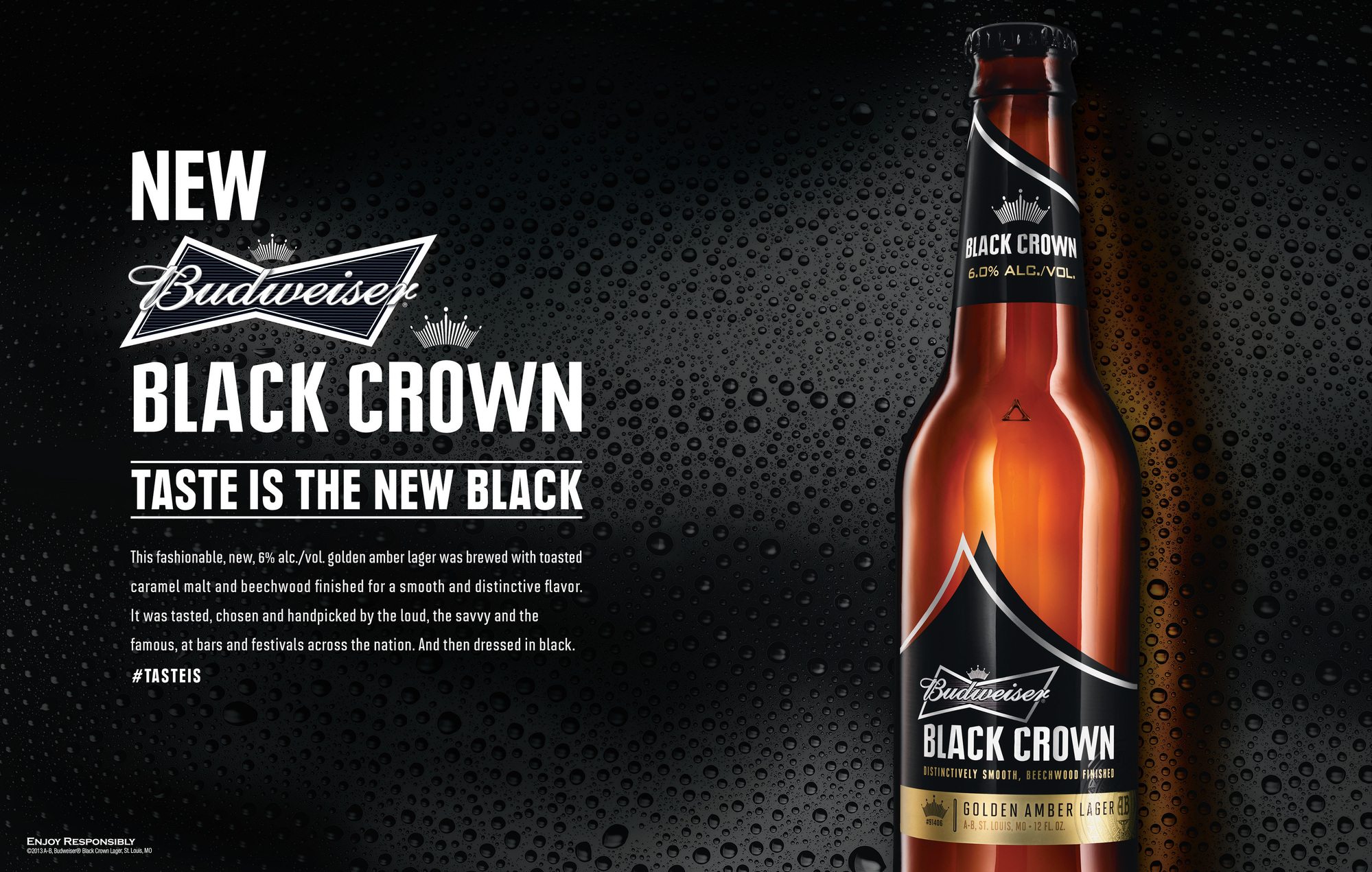 Budweiser - Black Crown tear sheet. Beverage beer product and advertising photography by Timothy Hogan in Los Angeles