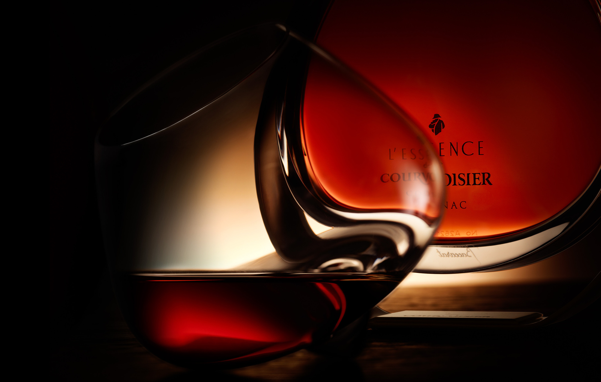 Courvoisier Essence close up bottle photography. Beverage and liquid product & advertising photography by Timothy Hogan Studio in Los Angeles