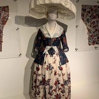 A scene from the Chintz exhibit at the Fashion & Textile museum. I just loved this large “Dutch” cap from 1750. Might need to bring this one back. 