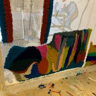 Photo of my collab with artist Harriet Foster. Tufting by her, pattern design by me. 