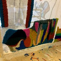 Photo of my collab with artist Harriet Foster. Tufting by her, pattern design by me. 