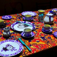 A projector scene from Curiouser & Curiouser exhibit. This changed and animated on a loop showing how trippy the Alice and wonderful tea party could get. I loved the colours!