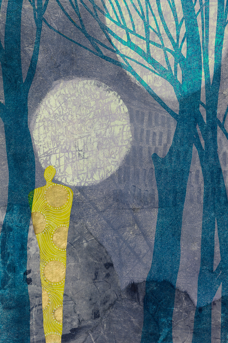 Written on the Moon      Monotype with collage & Stencil