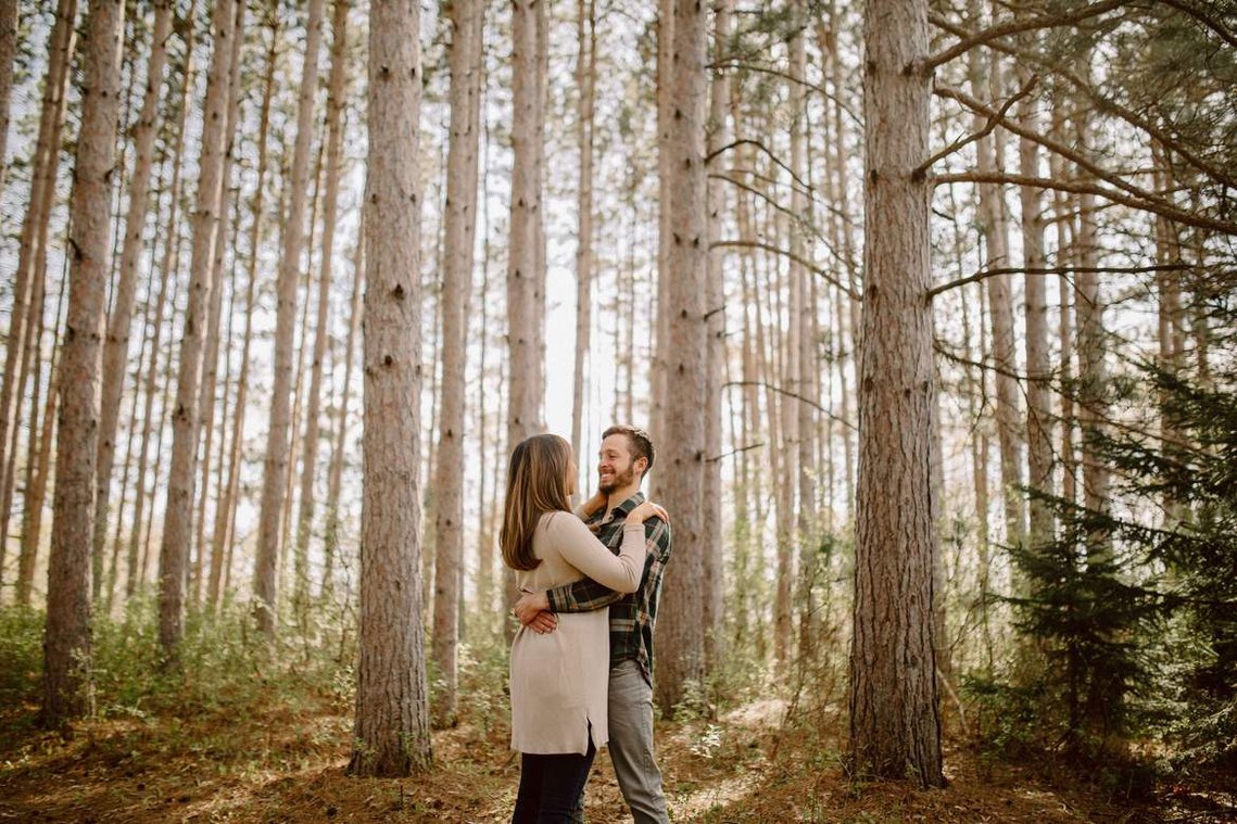Engagement photo in the woods near Stillwater, Minnesota 