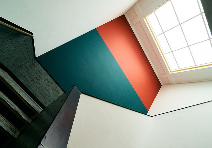 Staircase in the Kunstmuseum in Den Haag / The Hague, The Netherlands, by Hendrik Petrus Berlage. Artwork by Günther Förg