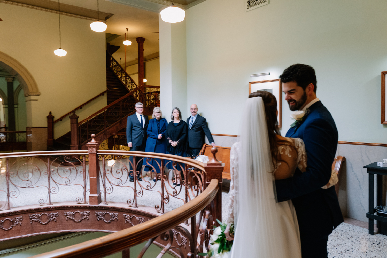 Fort Worth Courthouse Wedding On Film Photography Black and White Candid Moments Bride and Groom 