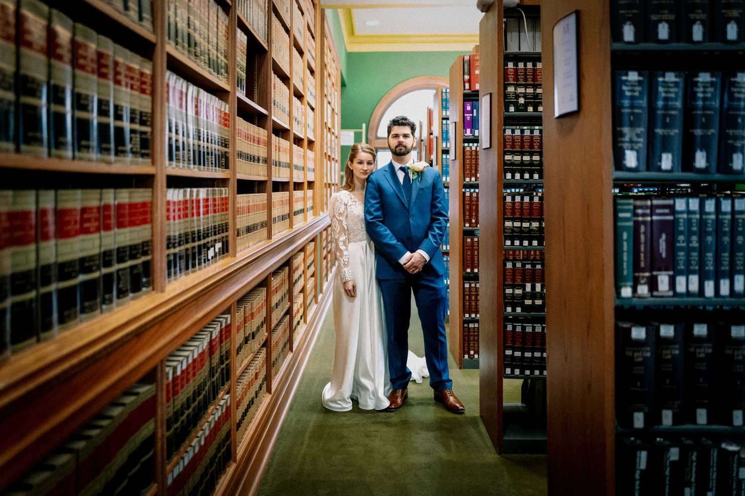 Fort Worth Courthouse Wedding On Film Photography Black and White Candid Moments Bride and Groom Library 