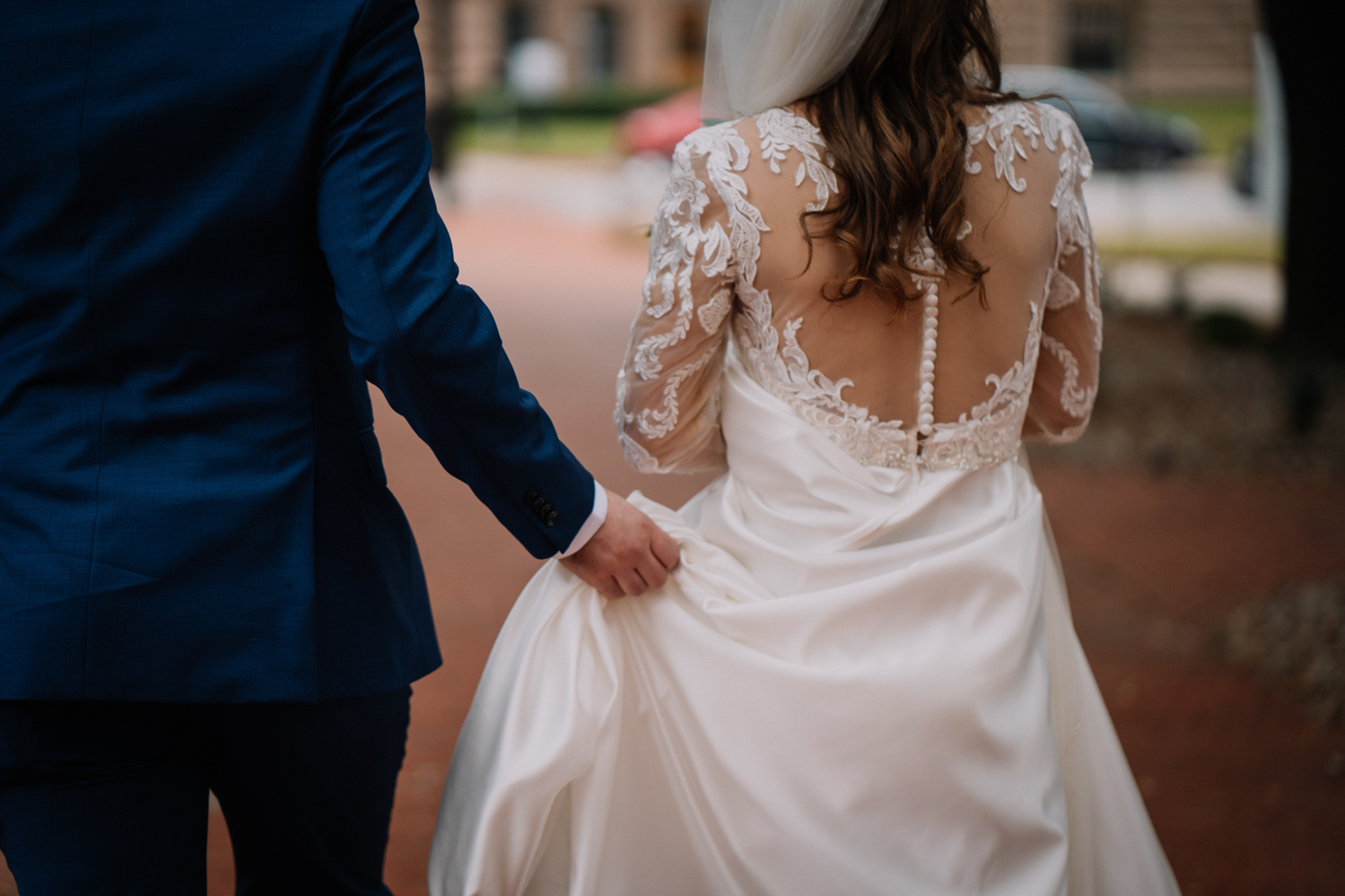 Fort Worth Courthouse Wedding On Film Photography Black and White Candid Moments Bride and Groom Outdoor Downtown 