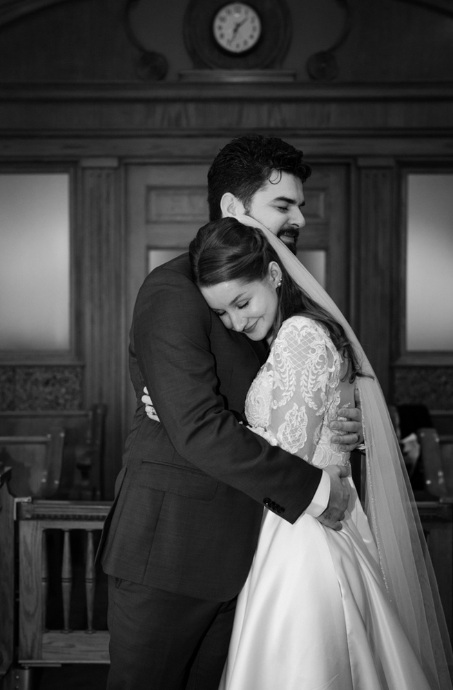 Fort Worth Courthouse Wedding On Film Photography Black and White Intimate Candid Moments Bride and Groom 