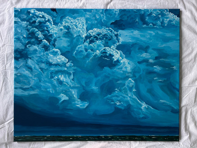 a painting of blue clouds