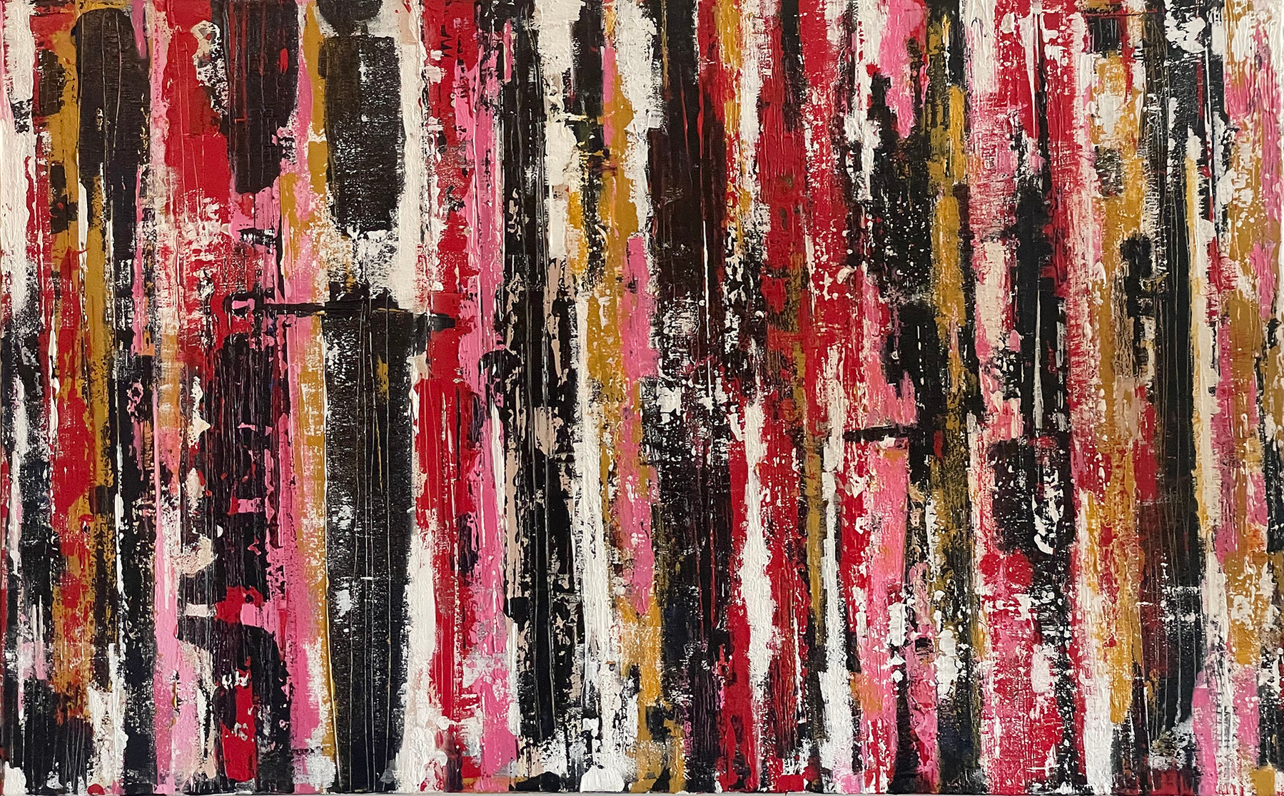 Michelle Victoria, Abstract painting, Contemporary Art, Art, Emerging artist, Design, Interior design, Abstract, Ed Moses, Tribal, Loft, Contemporary, Black, Red, Ochre, Pink