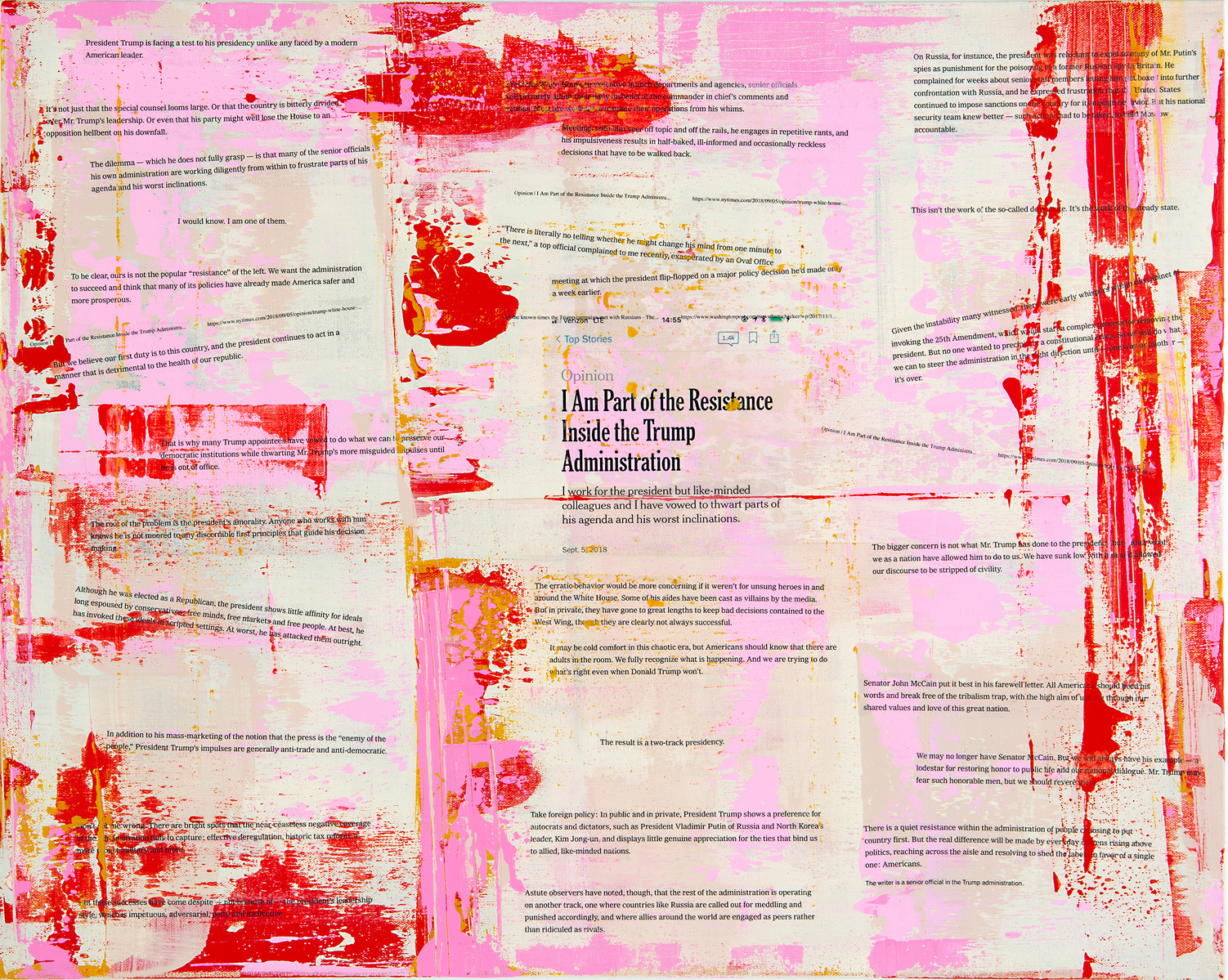Political Art, Donald Trump, democracy, Michelle Victoria, Contemporary Art, Art, Emerging artist, Design, Interior design, Loft, Contemporary, Engaged Art, Pink, New York Times, Mixed Media, Red
