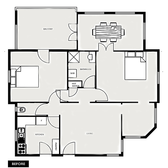 Blueprint plan of the New Farm apartment before renovations