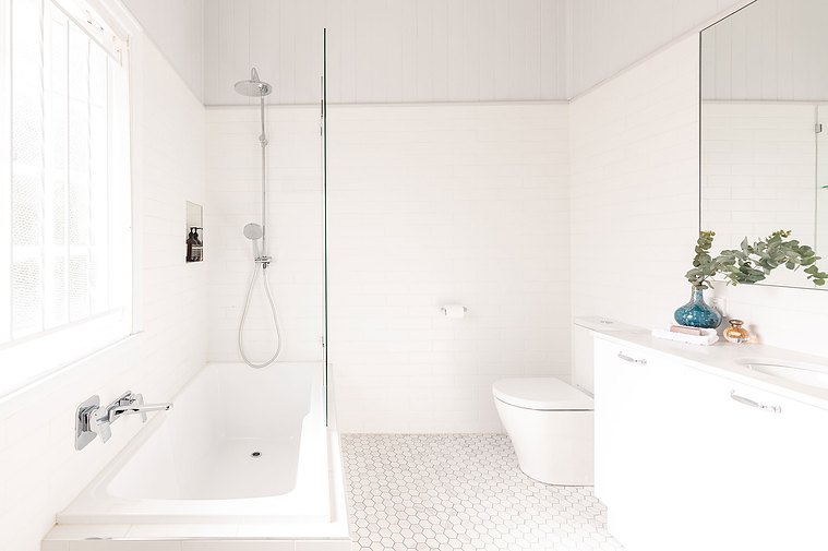 Modern, white, stylish bathroom in Camp Hill