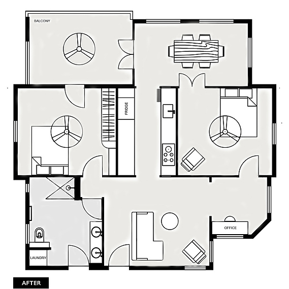 Blueprint plan of the New Farm apartment after renovations