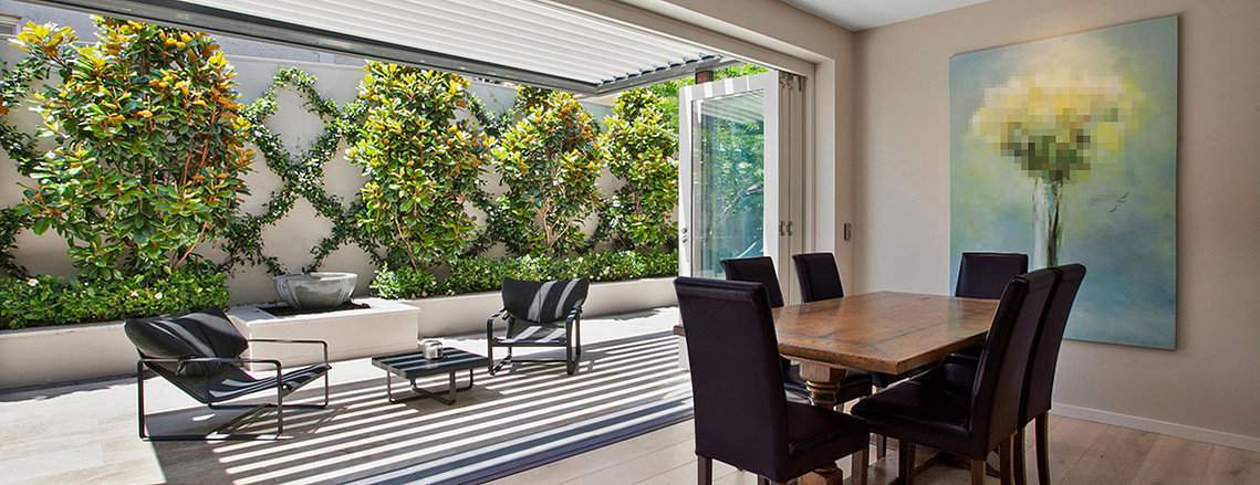 Interior design of dining room and outdoor seating