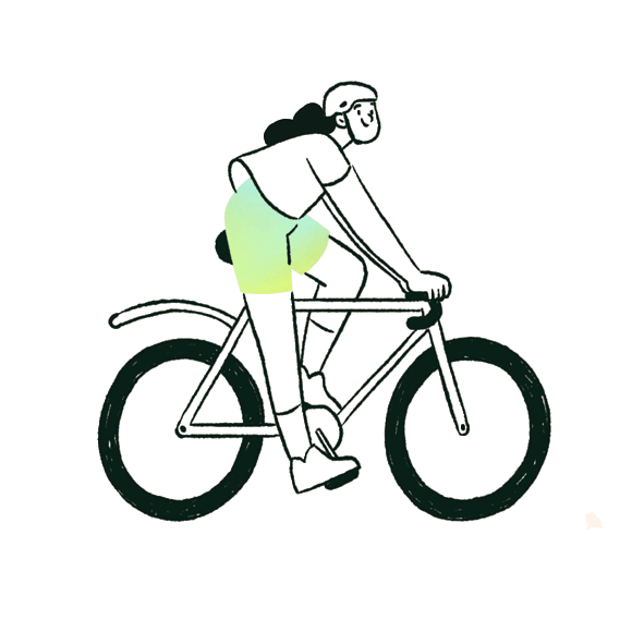 Animated gif of an illustration of a woman on her mountain bike.