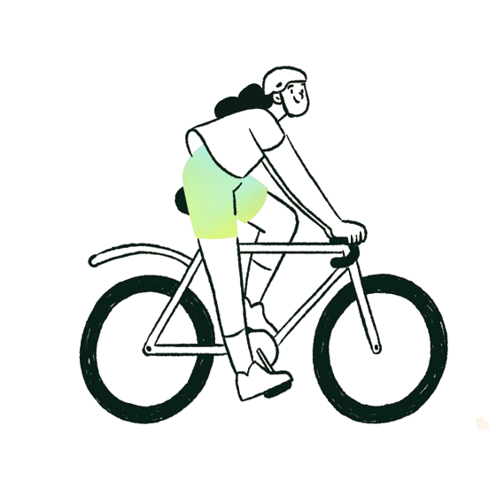 Animated gif of an illustration of a woman on her mountain bike.