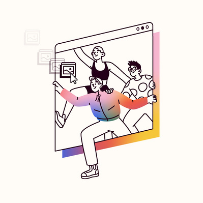 3 queer, non-binary young people come out of a computer window