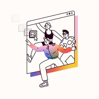3 queer, non-binary young people come out of a computer window