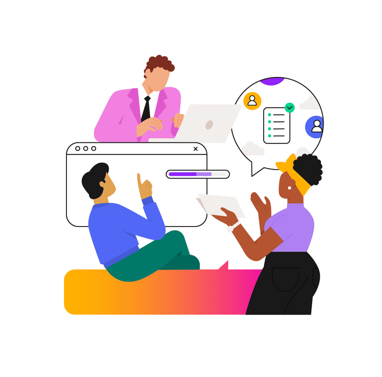 3 employees connecting and planning work