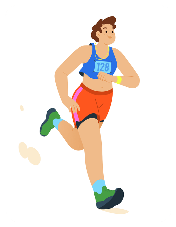 A cheerful character who runs with ease, the colors are sharp and bright.