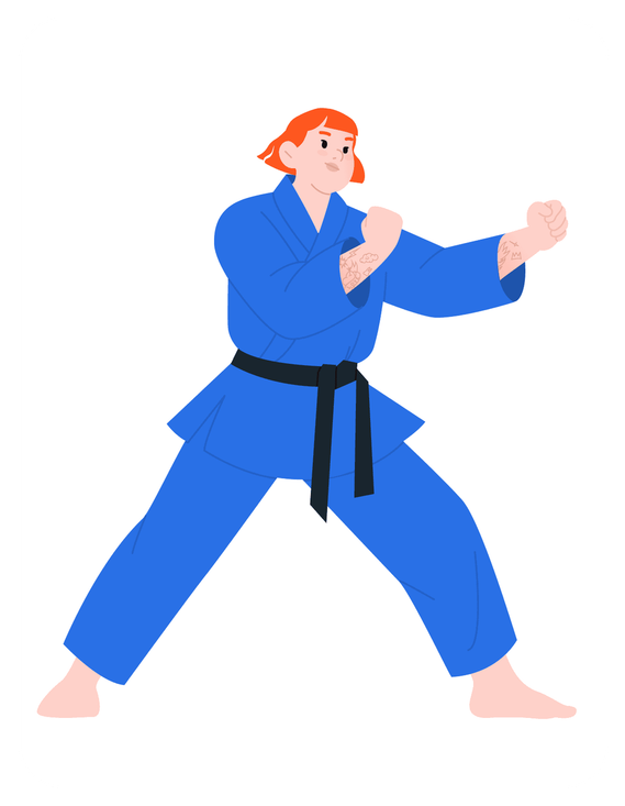Fierce agility and precision with every stroke for this karateka.