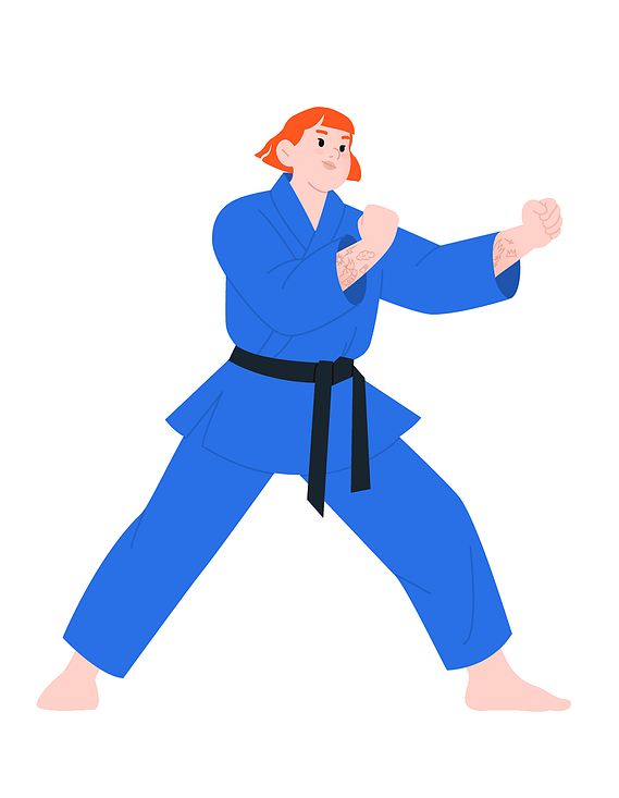 Fierce agility and precision with every stroke for this karateka.