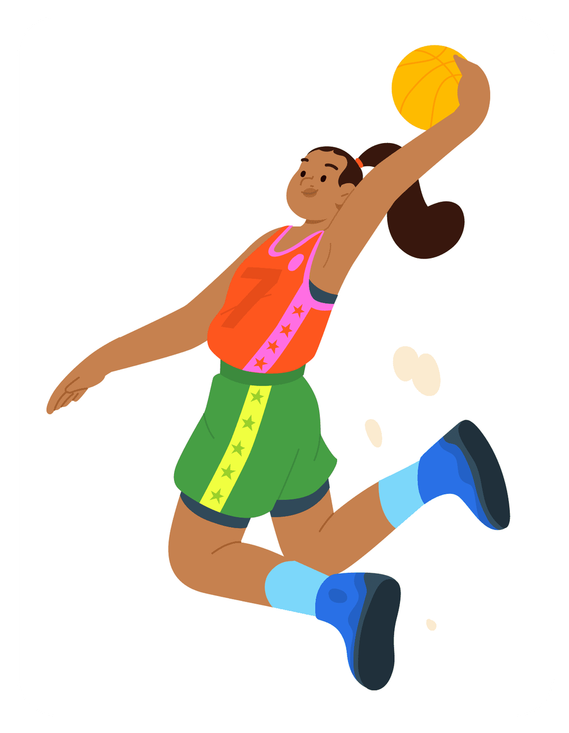Character design of a basketball player seizing the moment to leap for the perfect shot!