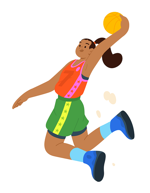 Character design of a basketball player seizing the moment to leap for the perfect shot!