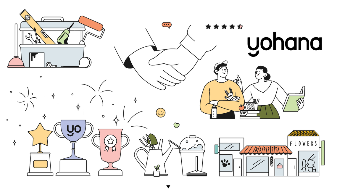Visual elements and characters developed for Yohana’s brand communication