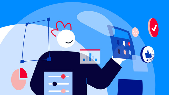 A character finds themselves within a simplified, transparent submarine-like bubble. As they interact with buttons inside, icons emerge from their taps, showcasing the ease and accessibility of digital communication in this unique underwater setting.