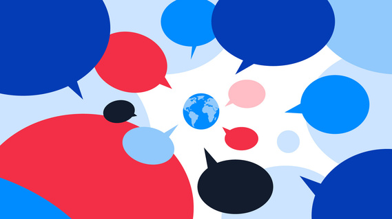 In an exaggerated zoom-out, Earth appears distant at the center. In the foreground, conversation bubbles float, seemingly emanating from Earth, highlighting the global interconnectedness facilitated by digital communication.