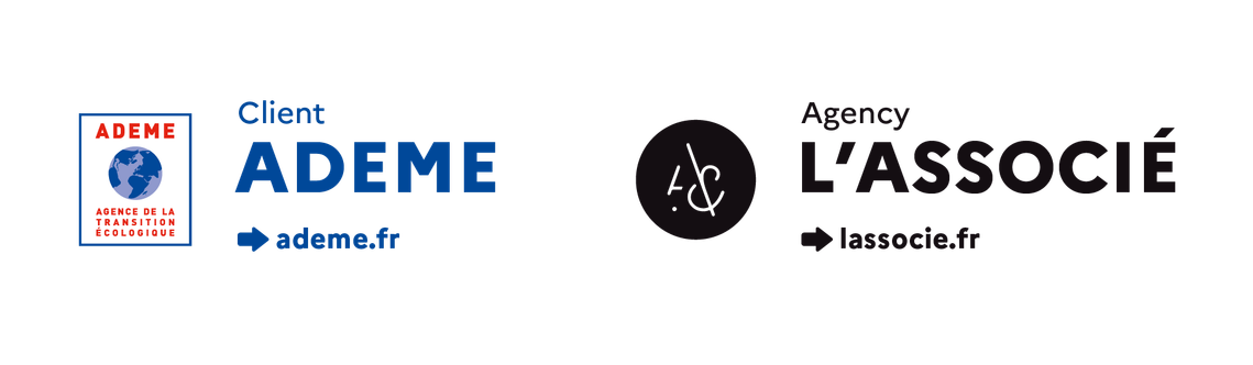 Logos de L'Ademe - Agence de la transition écologique et de L'Associé - Agence de pub et studio de création à Paris, ont crée la campagne sur les mobilités propres