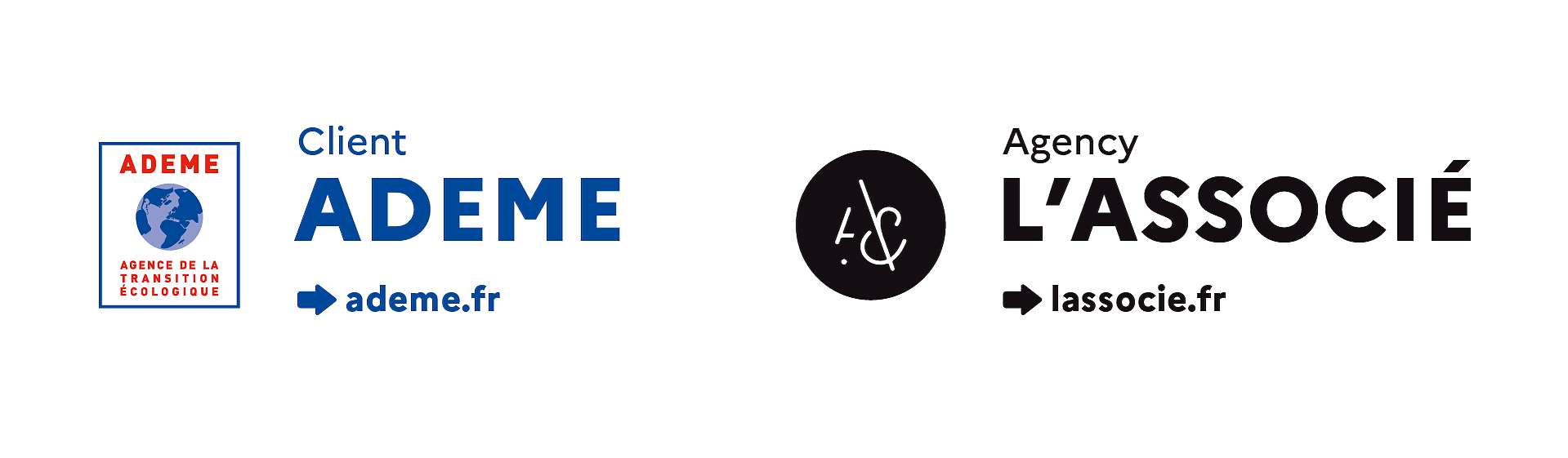 Logos de L'Ademe - Agence de la transition écologique et de L'Associé - Agence de pub et studio de création, ont crée la campagne sur les mobilités propres