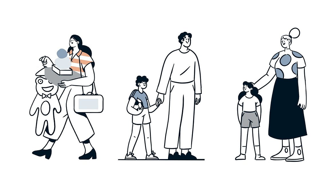 Composition narrative : moments quotidiens entre vie familiale active et courses de la maman