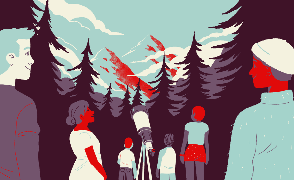 Family & friends gather outside for a telescope party