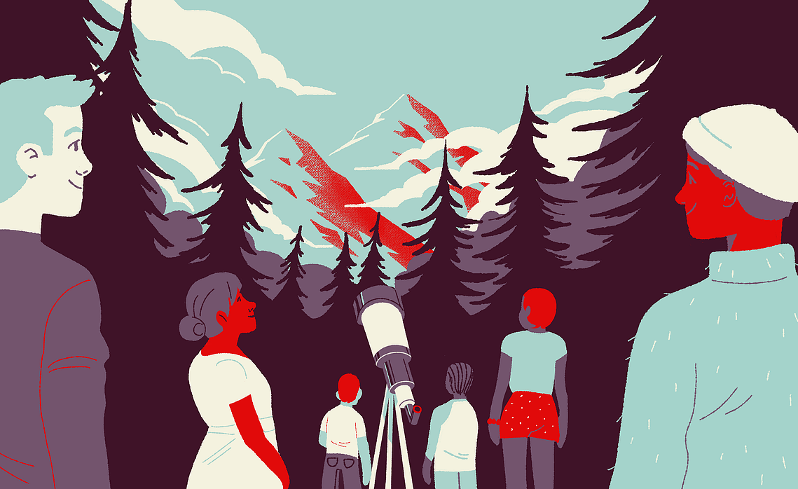 Family & friends gather outside for a telescope party