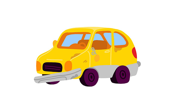 Traitement humoristique : véhicule caricatural symbolisant l'absence d'assurance automobile avec légèreté