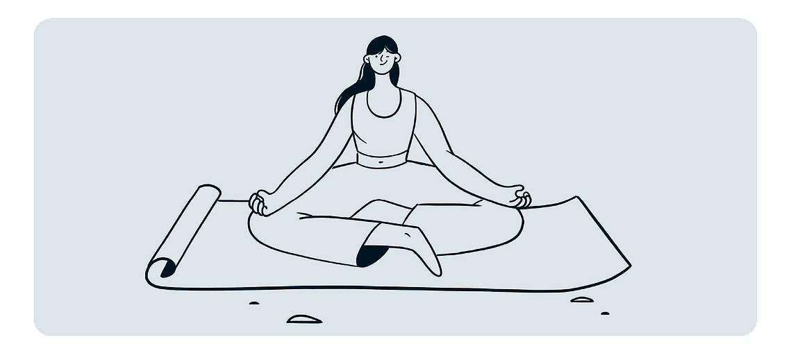 Dessin minimaliste : moment de méditation joyeux, personnage en connexion avec le spectateur