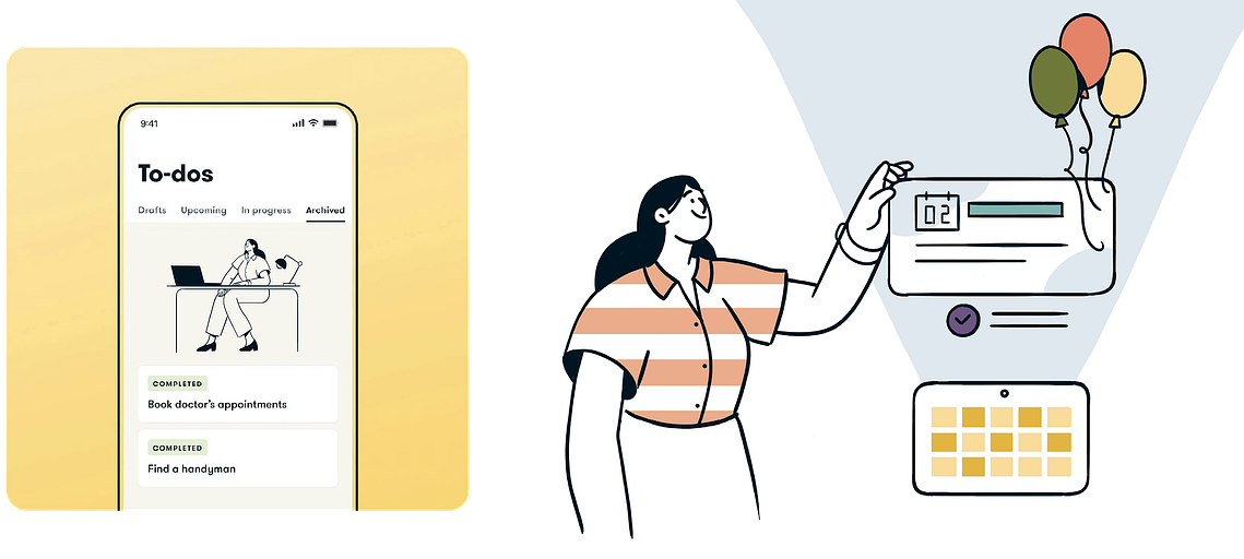 Design narratif associant interface utilisateur et personnage au trait, dialogue entre digital et humain