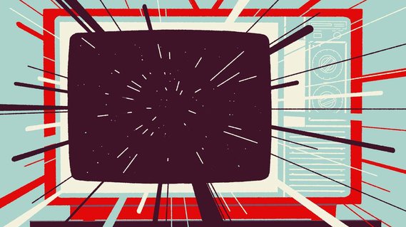Graphic elements pointing inside of an oldstyle tv screen