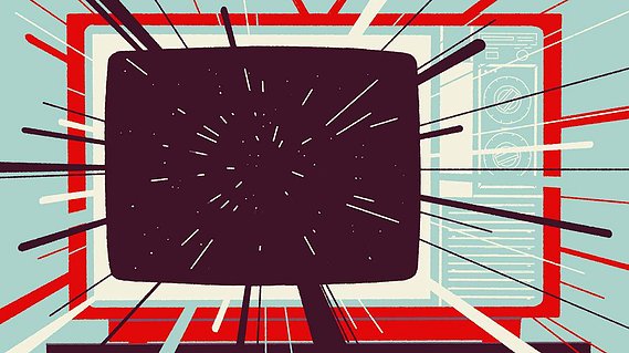 Graphic elements pointing inside of an oldstyle tv screen