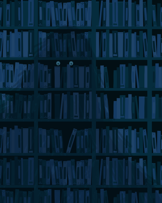 Eye-balled shadow monster in the book-stacked shelves