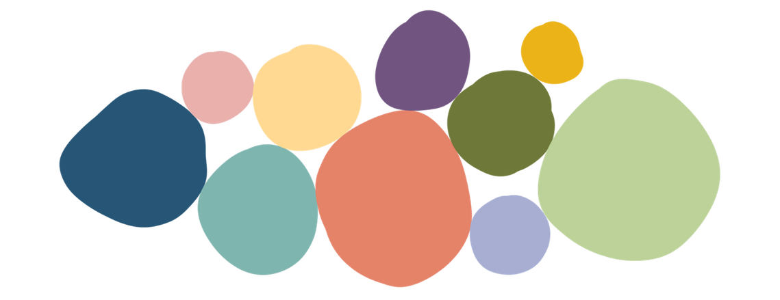 Palette de couleurs de la marque Yohana, cercles texturés au pinceau digital dans des tons doux et harmonieux