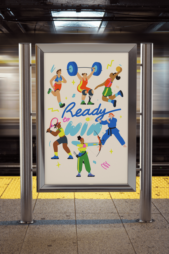 Poster of the illustration by Clemence Thune visible in the corridors of a metro station.